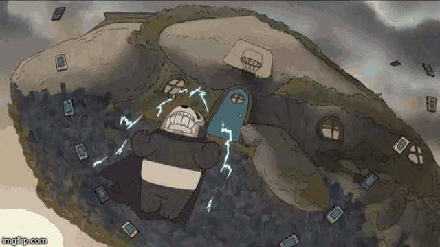 a cartoon of a panda bear with a cape and lightning coming out of it
