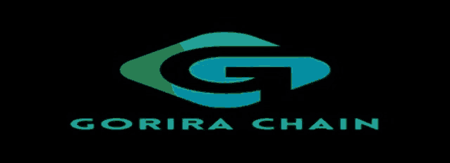 a logo for gorira chain with a blue g on a black background .