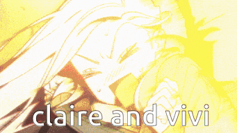 a cartoon of a girl with pink hair and the words claire and vivi on the bottom