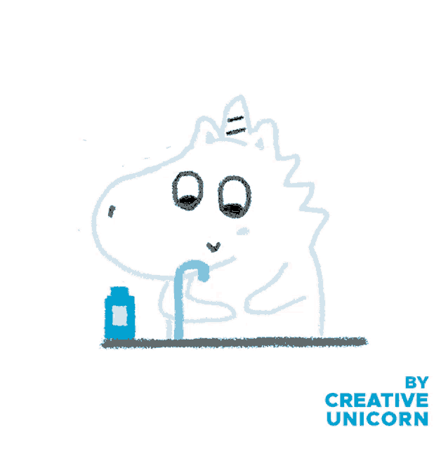 a drawing of a unicorn washing its hands with creative unicorn written below it