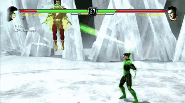 a video game with green lantern and captain marvel fighting