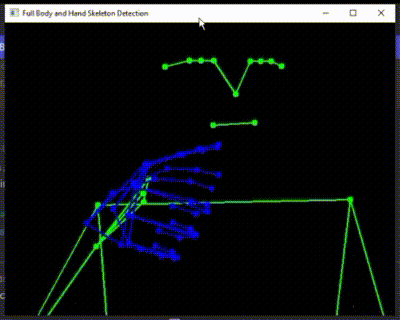 a computer screen shows a full body and hand skeleton