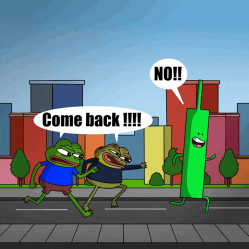 two frogs are running down a street and one says come back !!!