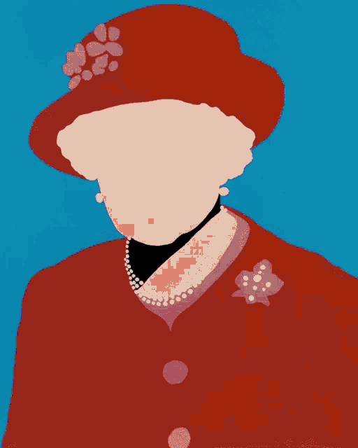 a drawing of queen elizabeth ii wearing a blue hat and pearls