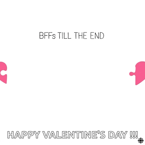 a valentine 's day card with two stick figures holding pieces of a heart