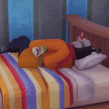 a cartoon of a person laying on a bed