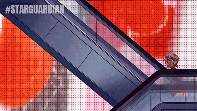 an animated image of an escalator with the hashtag #starguardian