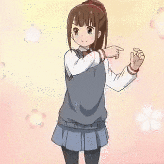 a girl in a school uniform is giving a thumbs up sign