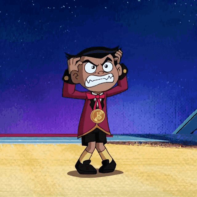 a cartoon character with the letter b on his chest