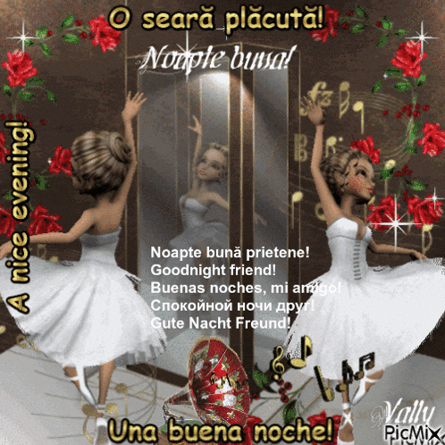 a nice evening greeting card with a ballerina