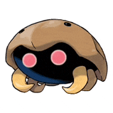 a cartoon drawing of a crab with horns and pink eyes .