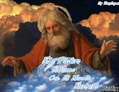 a picture of a man with a beard and the words el padre eterno can el mundo entero
