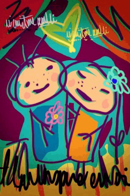 a colorful drawing of two children with the word autism written on the bottom right