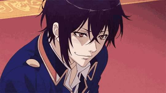 a close up of a person 's face with a purple haired anime character