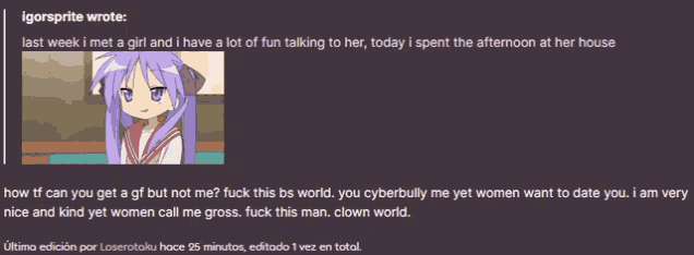 a picture of a girl with purple hair and the words igorsprite wrote at the bottom