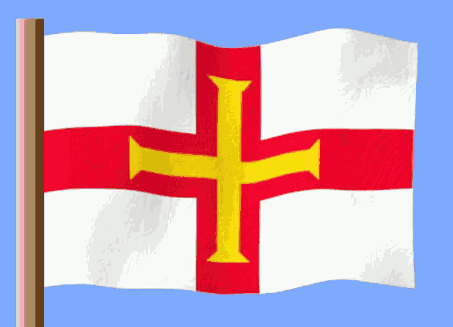 a red and white flag with a yellow cross