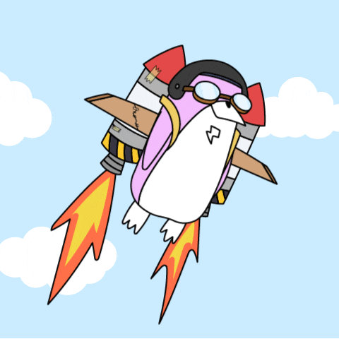 a cartoon of a penguin flying through the air