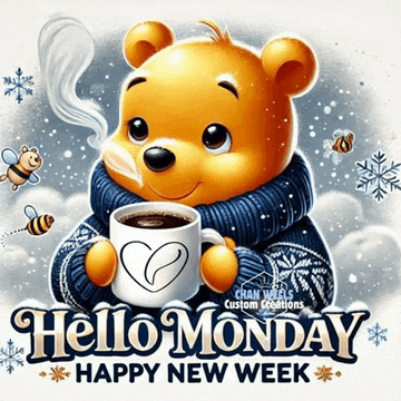 a winnie the pooh bear is holding a cup of coffee with smoke coming out of it .
