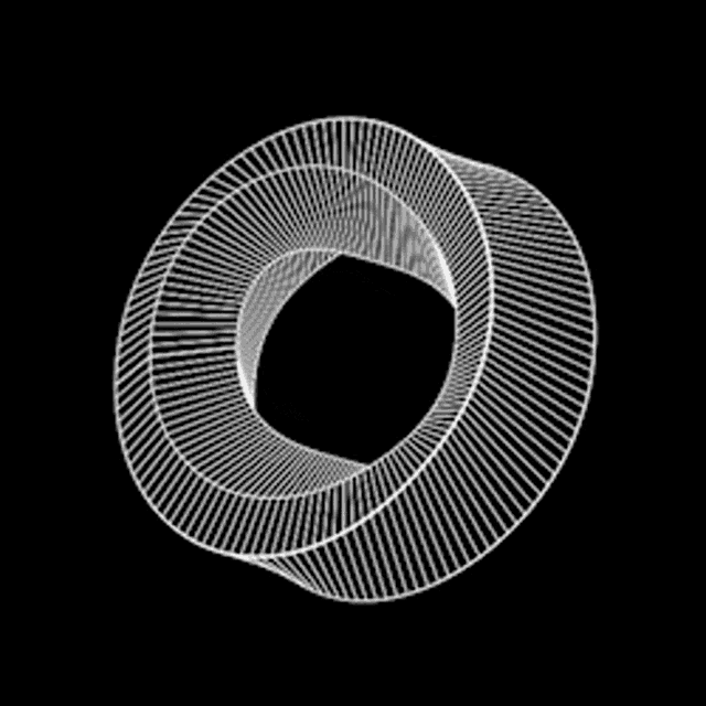 a white circle with a hole in the middle on a black background