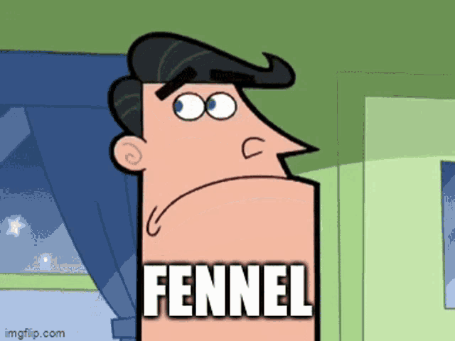 a cartoon character with the word fennel written on his chest
