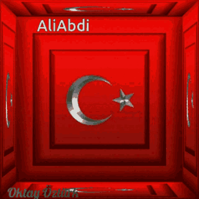 a red background with a crescent moon and star and the name aliabdi on top