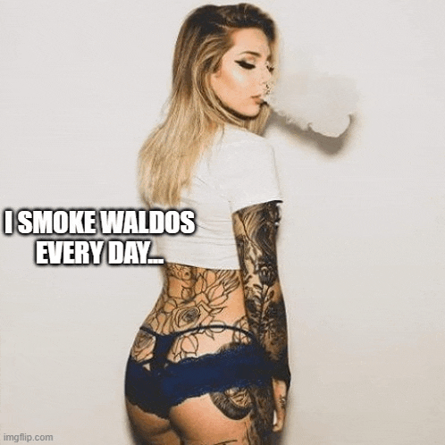 a woman in underwear is smoking a cigarette and blowing smoke .