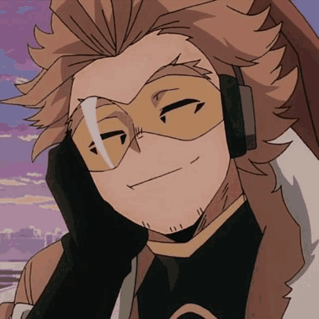 hawks from my hero academia is wearing a mask and headphones .