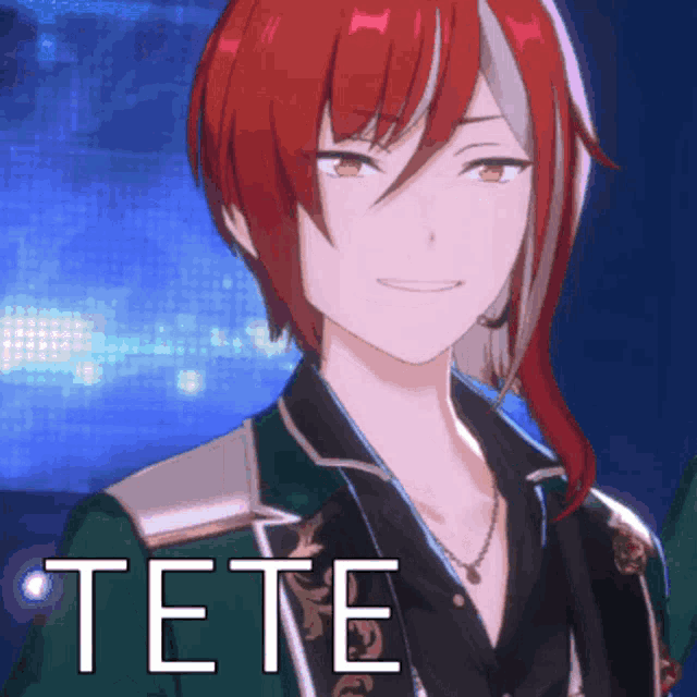 a cartoon character with red hair and the word tete on the bottom right