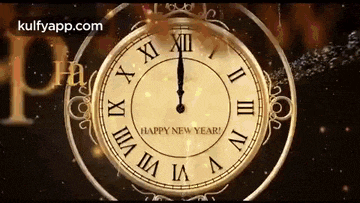 a clock with roman numerals and the words `` happy new year ''