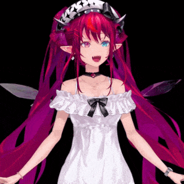 a girl with red hair is wearing a white dress and a white hat
