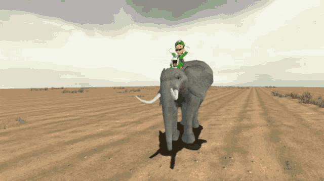 a cartoon character is riding an elephant in the desert