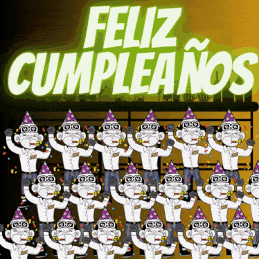 a feliz cumpleanos sign with a bunch of monkeys