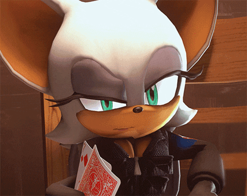 a cartoon character is holding a red playing card with a heart on it
