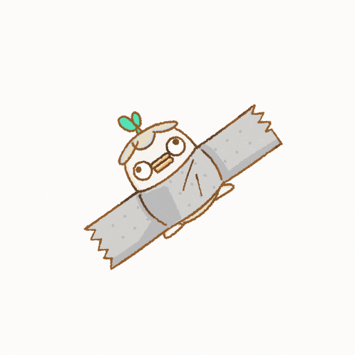 a cartoon drawing of a bird with a green plant on its head flying through the air
