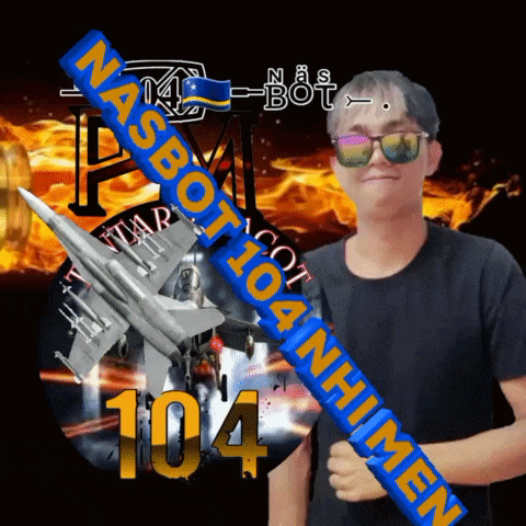 a man wearing sunglasses stands in front of a poster that says nasbot 104
