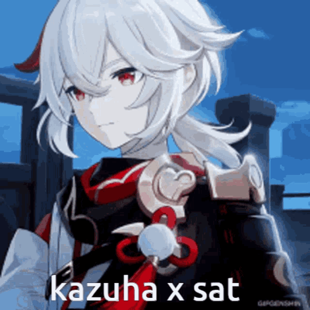 a screenshot of a video game character with the words kazuha x sat on it