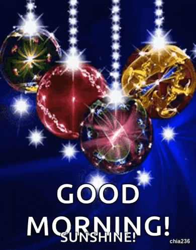 a good morning sunshine greeting card with christmas balls and stars