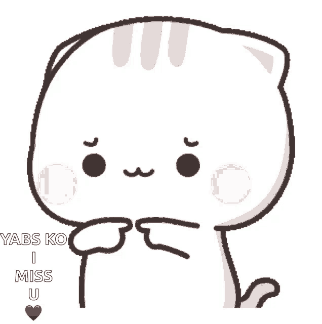 a cartoon cat says " yabs ko i miss u " in front of a red heart