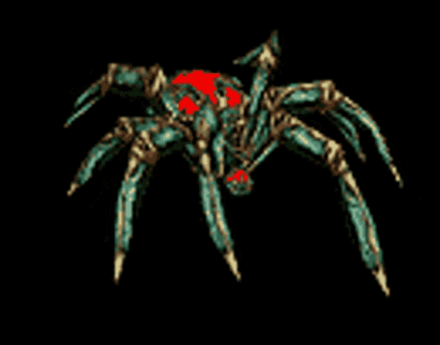 a computer generated image of a spider with red eyes