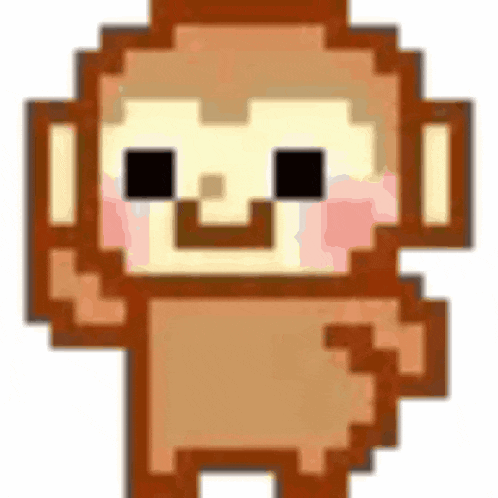 a pixel art of a monkey with tears on its face .