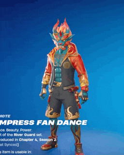a video game character called express fan dance is shown on a blue background