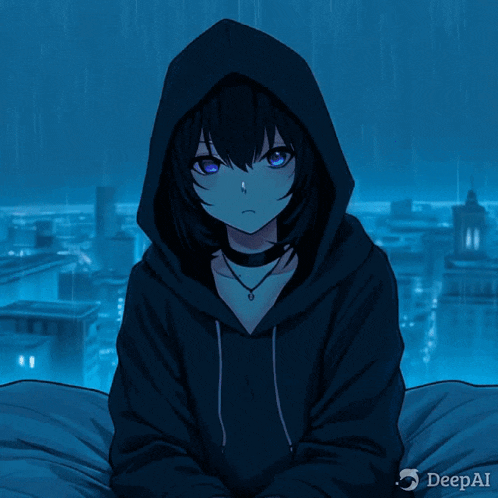 a drawing of a girl with a hood and the words deepai below her