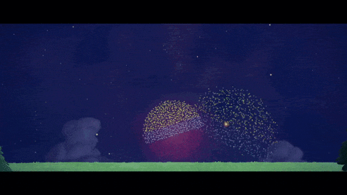 fireworks are displayed in the night sky over a field