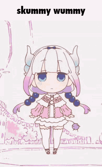a cartoon of a girl with horns and the words " skummy wummy " on the bottom