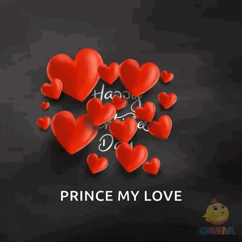 a happy valentine 's day card with red hearts on a black background