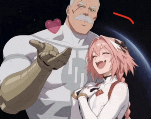 a man and a girl are posing for a picture with a heart on the man 's chest