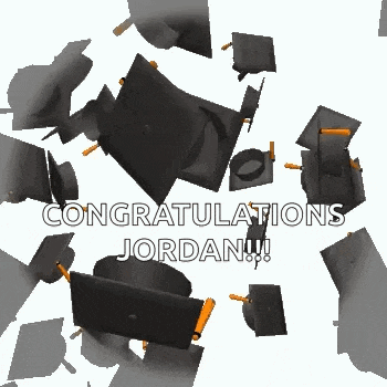 a bunch of graduation caps are falling in the air with the words `` congratulations jordan ''