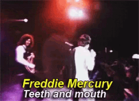 a video of freddie mercury 's teeth and mouth performing