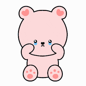 a pink teddy bear is crying with its eyes closed