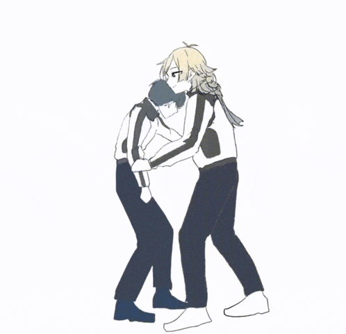 a drawing of a man hugging another man